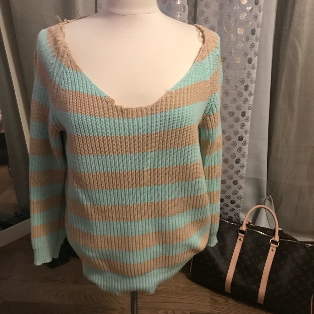 Mint tan striped sweater